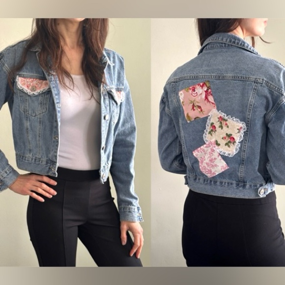 Custom Floral Shabby Chic Denim Jacket